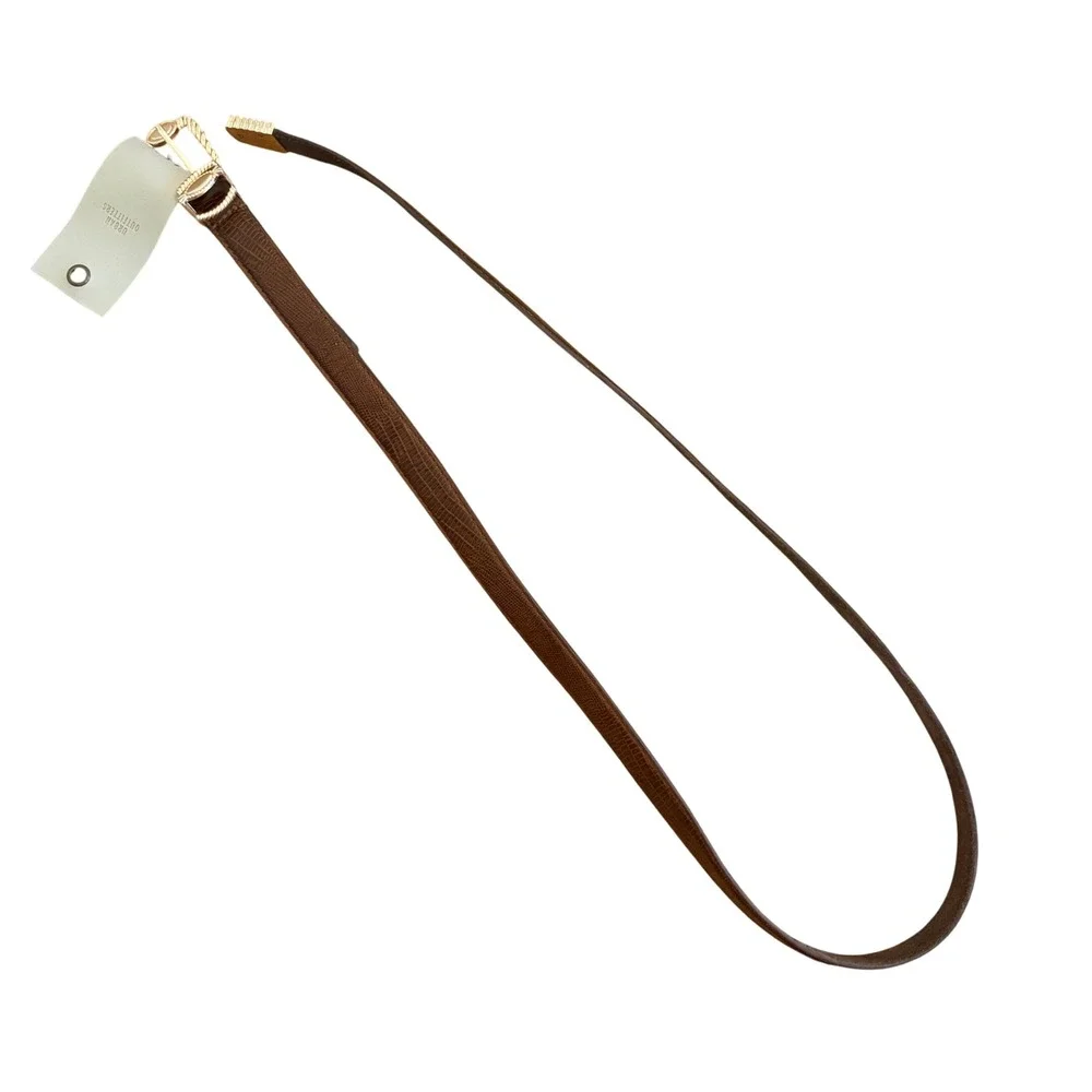 Urban Outfitters Leather Belt Womens L Western Lizard Embossed Brown Gold Buckle